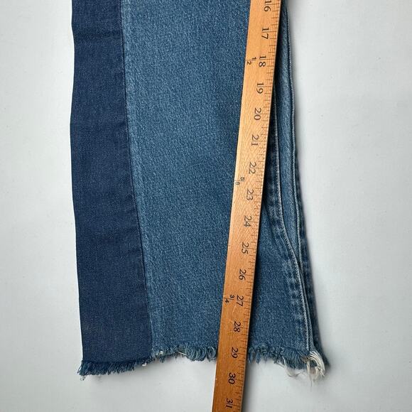 Madewell X ISKO Jeans Women 30 Blue Patchwork Flare Raw Hem Boho Festival Hippie - Picture 11 of 13